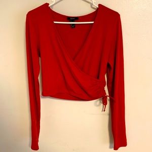Red Long Sleeve Crop Top